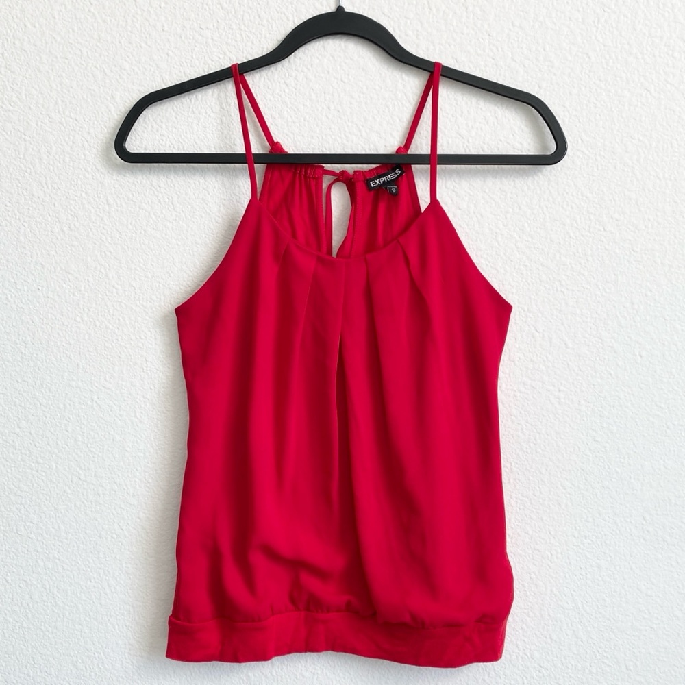 Express Women's Red Pleated Banded Hem Tank Top